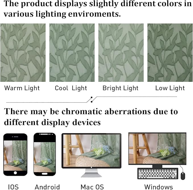 Lecloud Leia Sage Green Sheer Curtains 72 Inches Long 2 Panels, Jacquard - Image 8
