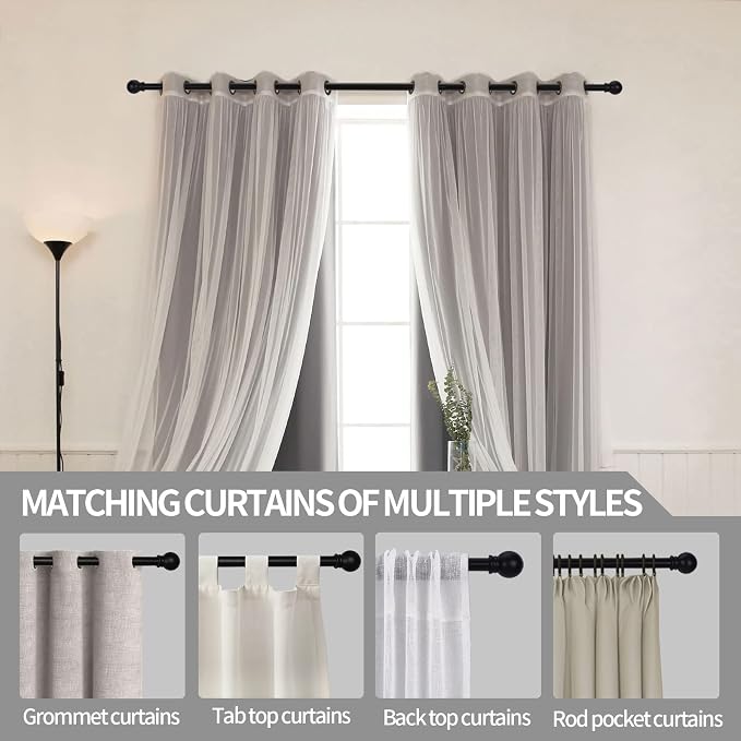 Thestoa Curtain Rods for Windows 48 to 84-92 inch, 5/8" Matte Black Curtain Rod - Image 6