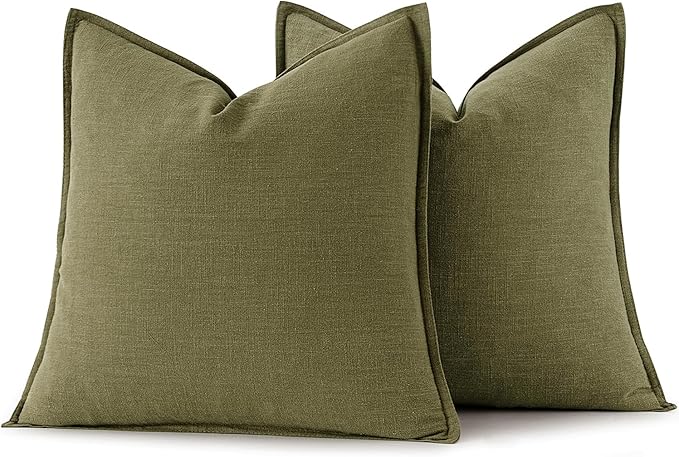MIULEE Decorative Linen Pillow Covers 18x18 Inch Green ​Boho Farmhouse​ - Image 6