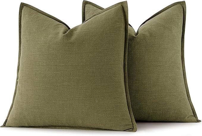 MIULEE Decorative Linen Euro Sham Pillow Covers 24x24 Inch Green ​Boho - Image 6