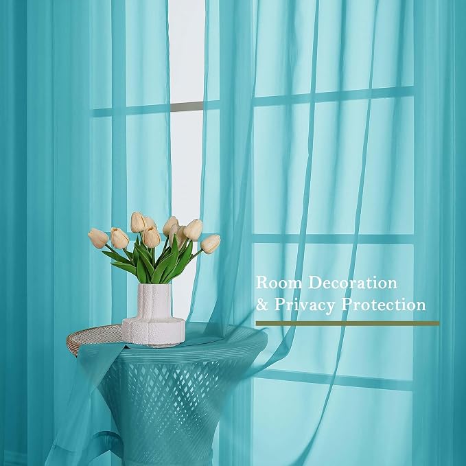Lecloud Turquoise Sheer Curtains - Image 4