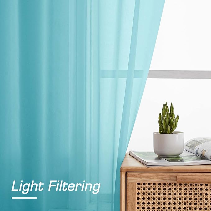 OWENIE Aqua Kitchen Sheer Curtains - Image 4