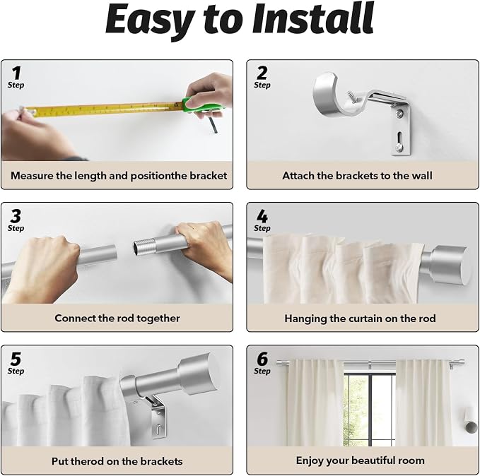 GEEBOBO 2 Pack Silver Curtain Rods - Image 7