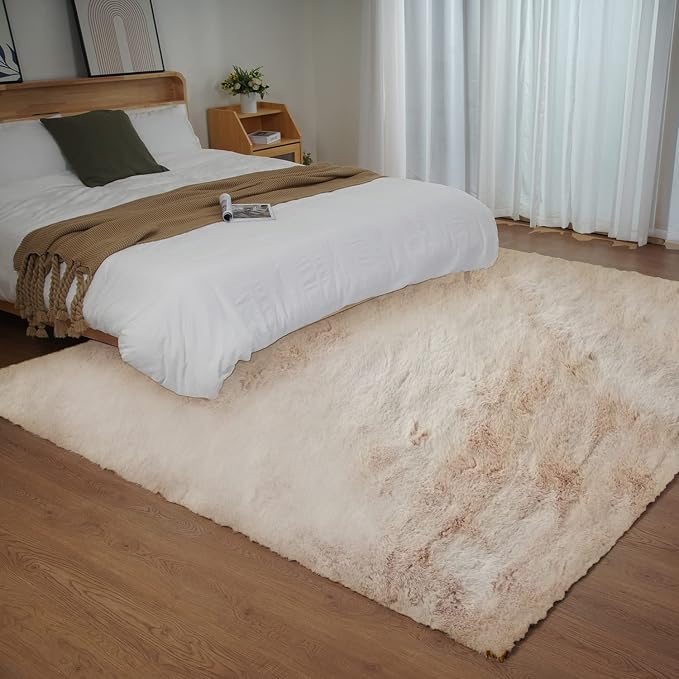 Ghouse Beige 8x10 Area Rug Fluffy Faux Rabbit Fur Rug Beige Rug Plush Fuzzy - Image 2