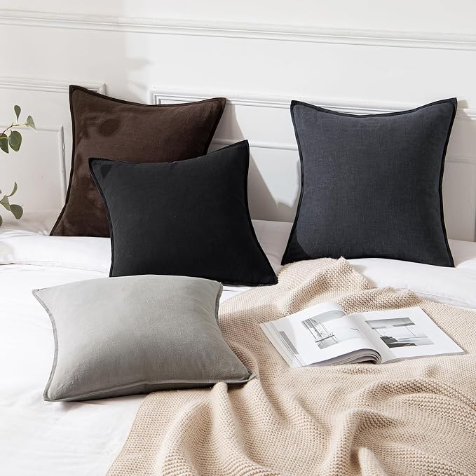 MIULEE Decorative Linen Euro Sham Pillow Covers 22x22 Inch Navy Boho Farmhouse - Image 4