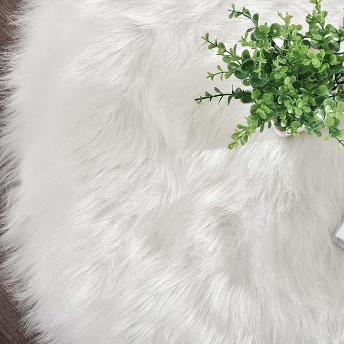 Latepis Off White 3x4 Area Rug Faux Sheepskin Fur Rug Washable Furry Rugs - Image 6