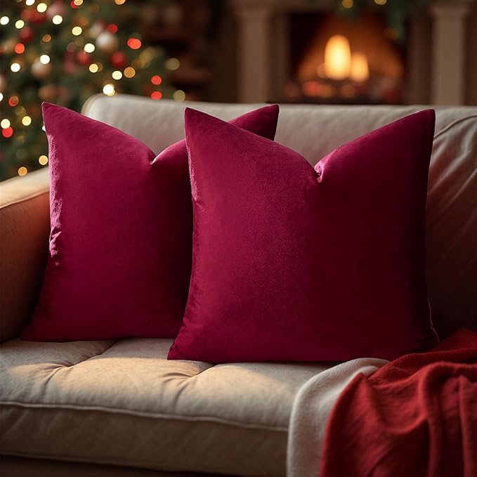 GIGIZAZA Burgundy Pillow Covers 24x24: Pack of 2 Throw Pillows Soft Solid Covers - Image 4