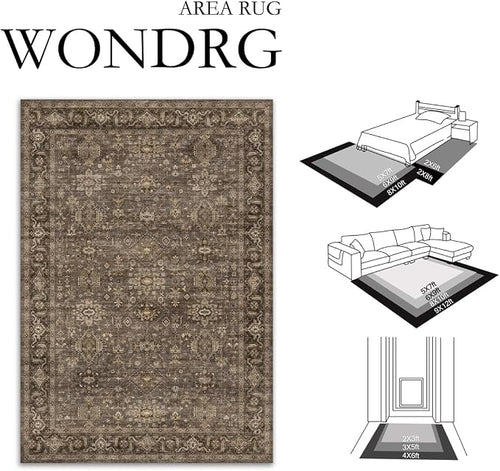 10x12 Washable Area Rug for Living Room Bedroom Vintage Brown Non Slip Carpet - Image 2