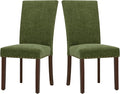 COLAMY Upholstered Parsons Dining Chairs Set of 2, Fabric Dining Room Kitchen Side Chair with Nailhead Trim and Wood Legs - Green