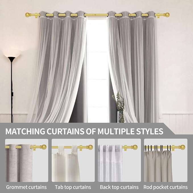 Thestoa Gold Curtain Rods for Windows 66-120 Inch, 5/8" Stainless Steel Small - Image 6