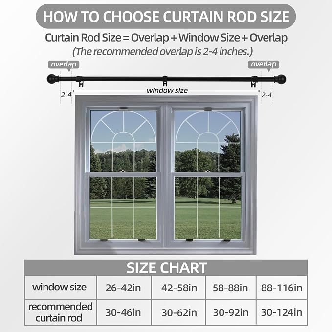 Thestoa Black Curtain Rods for Windows 66 to 120 inch, 5/8" Diameter Matte - Image 6