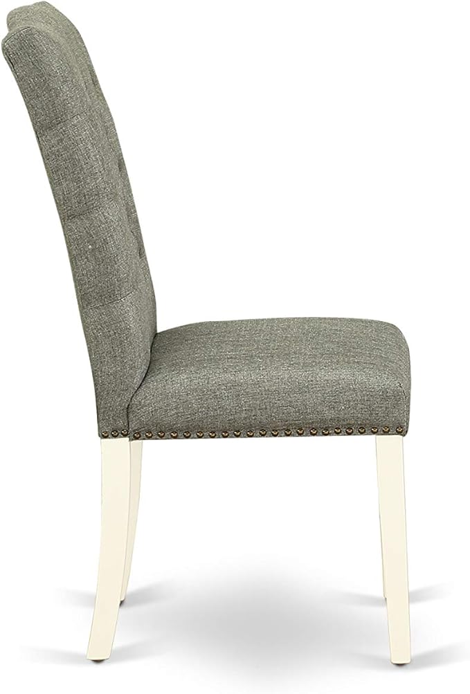 East West Furniture CAEL7-LWH-07 7 Piece Modern Dining Table Set Consist of a Rectangle Wooden Table and 6 Gray Linen Fabric Upholstered Chairs, 36x60 Inch, Linen White
