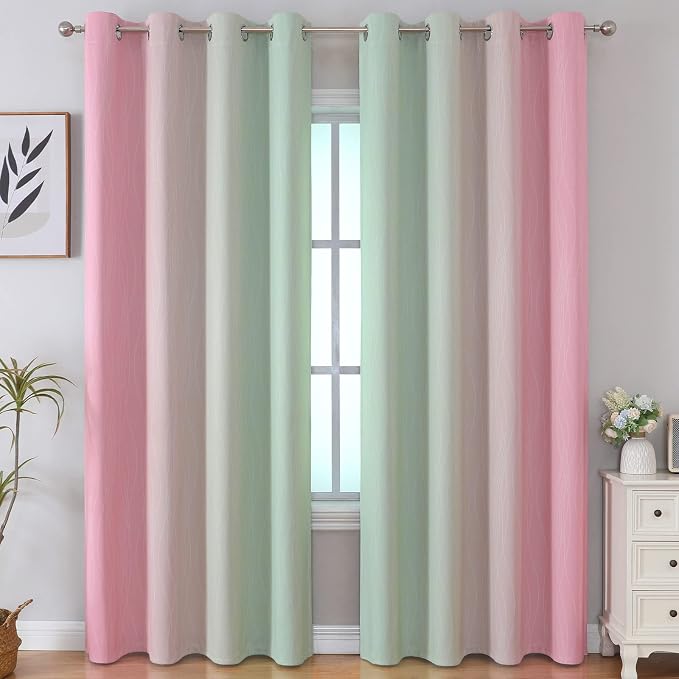 Estelar Textiler Sage Green and Pink Blackout Curtains 84 Inches Long - Image 2