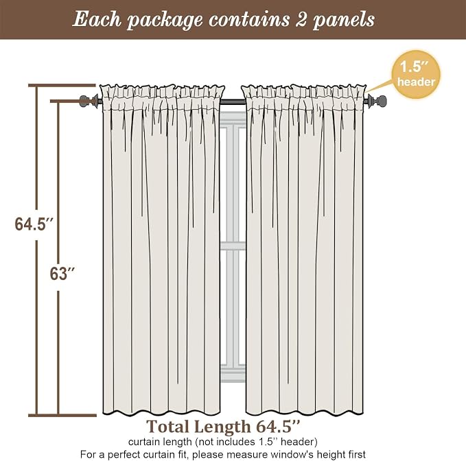 Chyhomenyc Light Grey Sheer Curtains 63 Inch Length 2 Panels Set, Light - Image 4