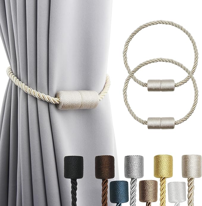 2 Pack Beige Strong Magnetic Curtain Tiebacks Outdoor Elegant Decorative Tie by CurtainTiebacks