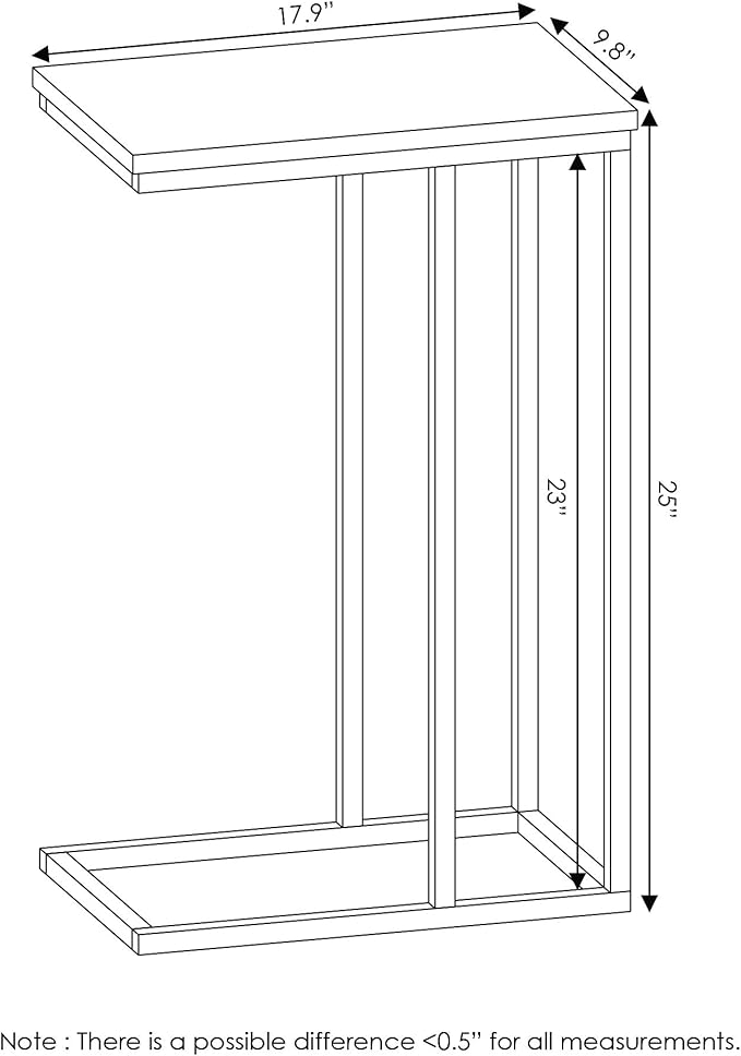 Furinno Camnus Modern Living C Shaped Sofa Side Table, 9.8 in x 17.9 in x 25 in, Americano