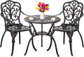 Outdoor Bistro Table and Chairs Set of 2 Cast Aluminum Patio Bistro Set with Umbrella Hole, All Weather Bistro Table Set for Garden, Suitable for All People, Bronze