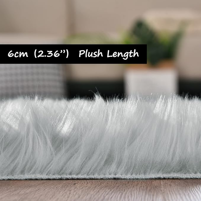 Goolela Grey Round Rug 3ft Fluffy Faux Sheepksin Fur Rug Fuzzy Gray Bedside Rugs - Image 3