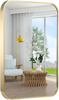 24x32 Inch Bathroom Mirror for Wall, Gold Framed Rectangle with Rounded Corner, Aluminum Alloy Brushed for Bedroom or Living Room, Vertical or Horizontal