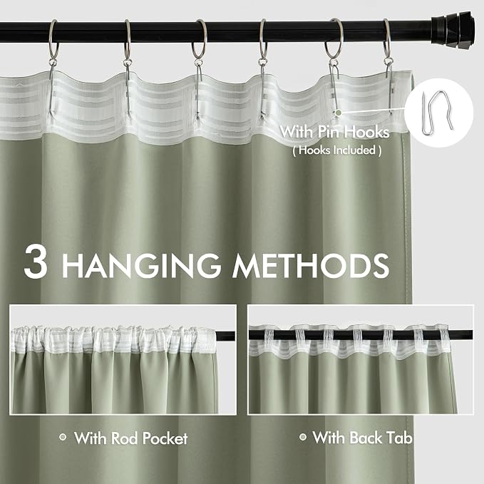 MIULEE Back Tab Sage Green Curtains 108 Inch Long 2 Panels Set - Image 3