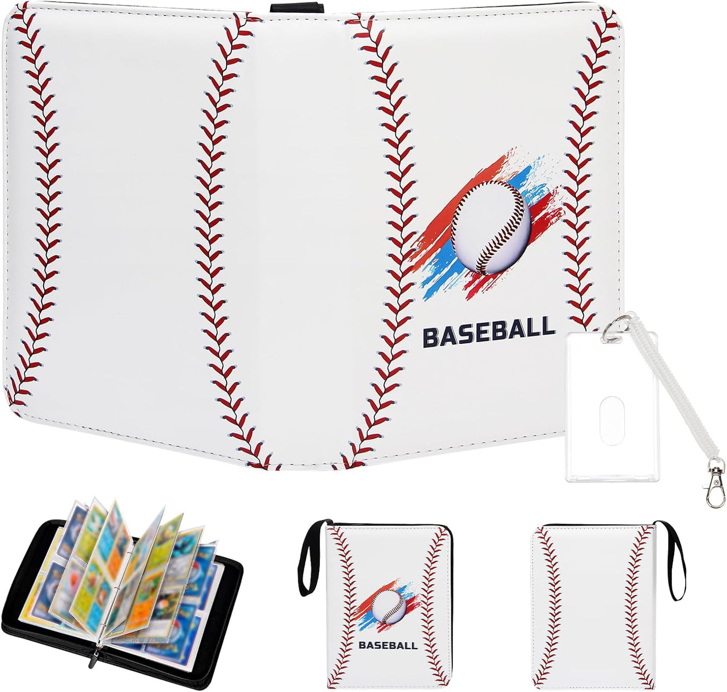 Baseball Card Binder,Trading Card Binder 4 Pocket,400 Pockets Card Holder with 50 Removable Sleeves,Trading Card Albums for Game Cards,Premium Card Book, Game Cards & Sports Cards White