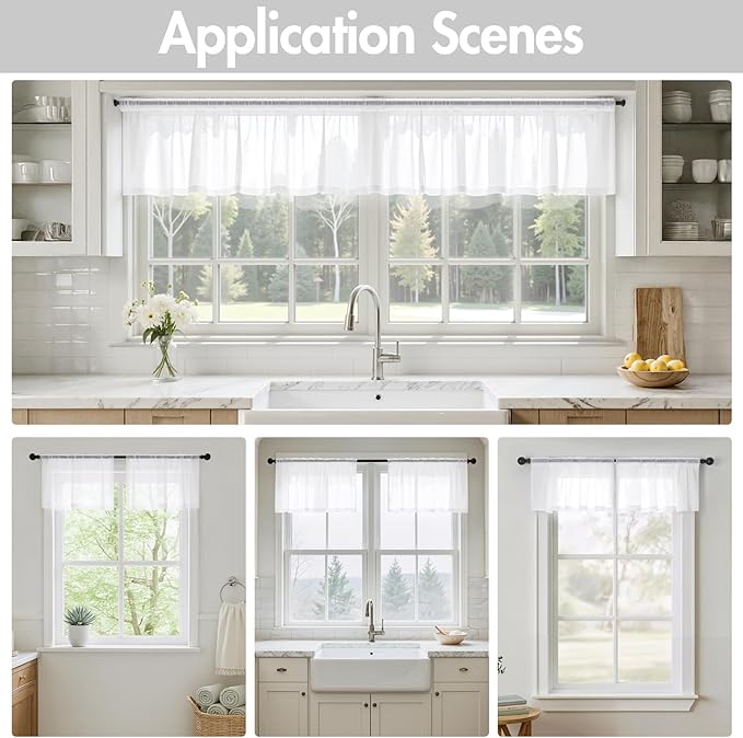 MIULEE White Valance for Windows, 4 Panels Set, Light Filtering Small Short - Image 5