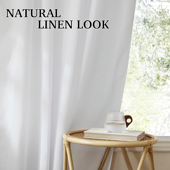 RYB HOME White Linen Curtains 90 inches Long, Semi Sheer Light Filtering Back - Image 6