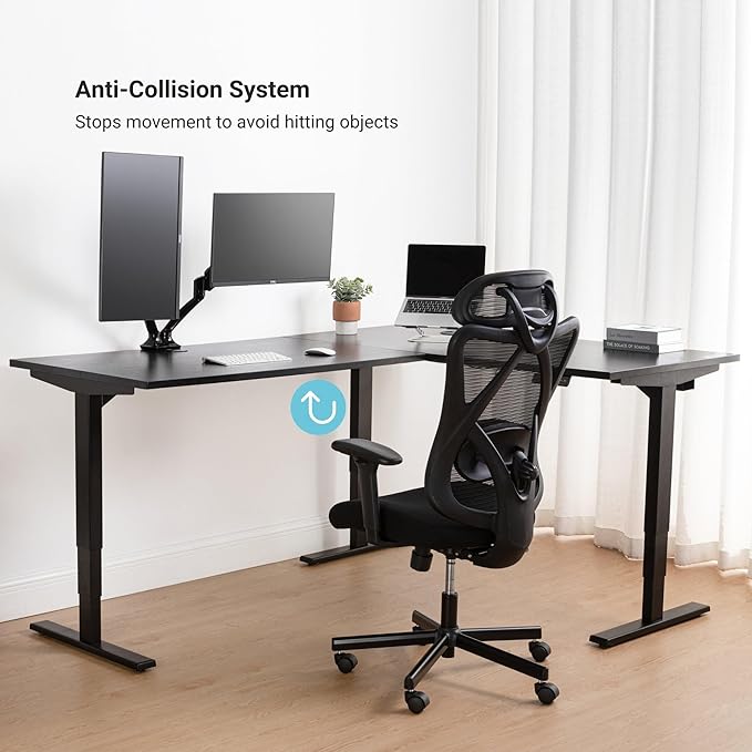 Progressive Desk Height Adjustable Computer Standing Desk - L Shaped 70" x 55" Corner Electric Stand Up Rising Workstation - Bright Beech, Gray Frame