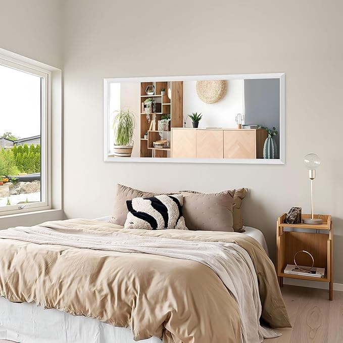 Amorho Bathroom Mirror, 48x30 Inch White Thick Metal Framed Wall Mirrors for Over 2 Sinks, Bedroom, Living Room, Entryway, Large Rectangle Wall-Mounted Mirrors.