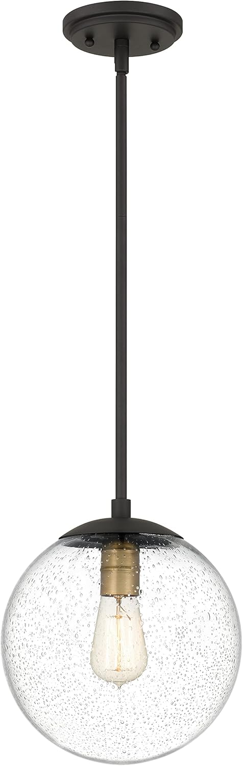 Globe Pendant Lighting, Black and Gold Pendant Light for Kitchen Island, 9.5 inch Seeded Globe Glass Shade for Kitchen, Hallway, Entryway, Dining Room, Bedroom, Living Room