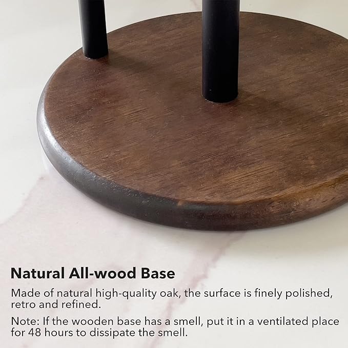 Paper Towel Holder Countertop with Real Wood Round Base, Farmhouse Paper Towel Holder Stand for Kitchen Dining Table Home Decor