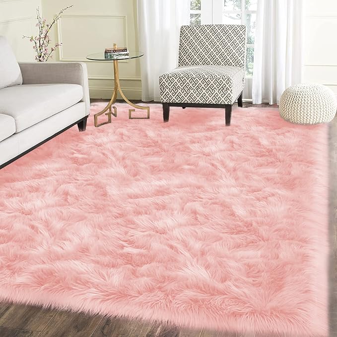 Latepis Pink Living Room Rugs Faux Fur Rug 5x6.7 Area Fuzzy Rugs - Image 7