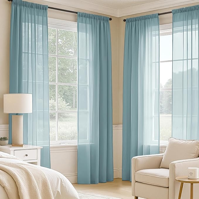 MIULEE Dusty Blue Sheer Curtains 90 Inches Long, 4 Panels Set, Light Filtering - Image 2