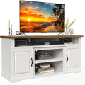 Marsail Modern Farmhouse TV Stand, Entertainment Center with Storage Cabinets, Adjustable Shelves and Power Outlets for Televisions up to 80 Inch, TV Console Table for Living Room, Brown&White