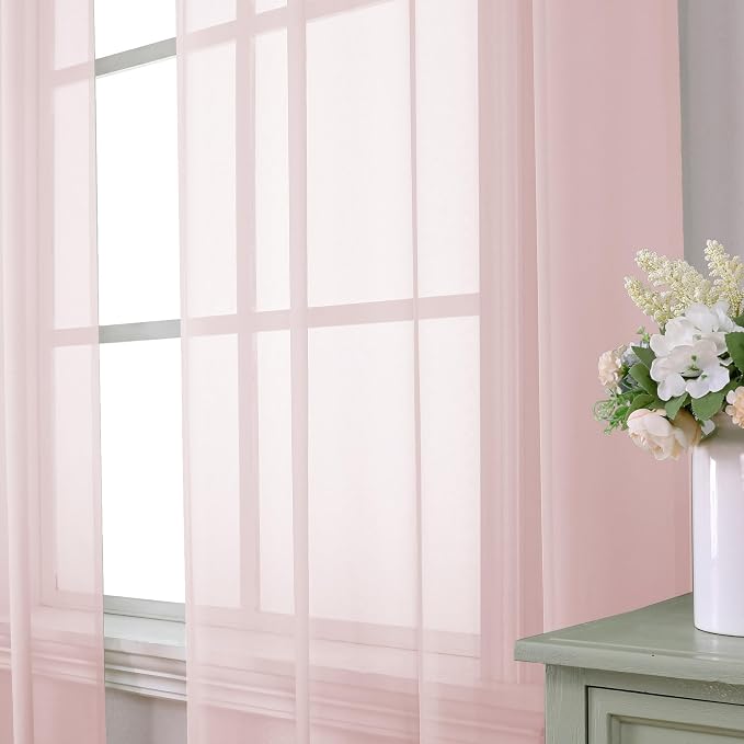 Aiyufeng Blush Pink Sheer Curtains 72 Inch Length 2 Panels Set, Light Filtering - Image 2