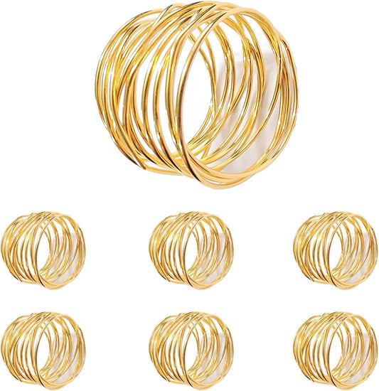 Gold Napkin Rings - 6 PCS Metal Napkin Rings(Twisted Wire) Napkin Holders Buckles for Family Dinner, Wedding, Party,Table Decorations