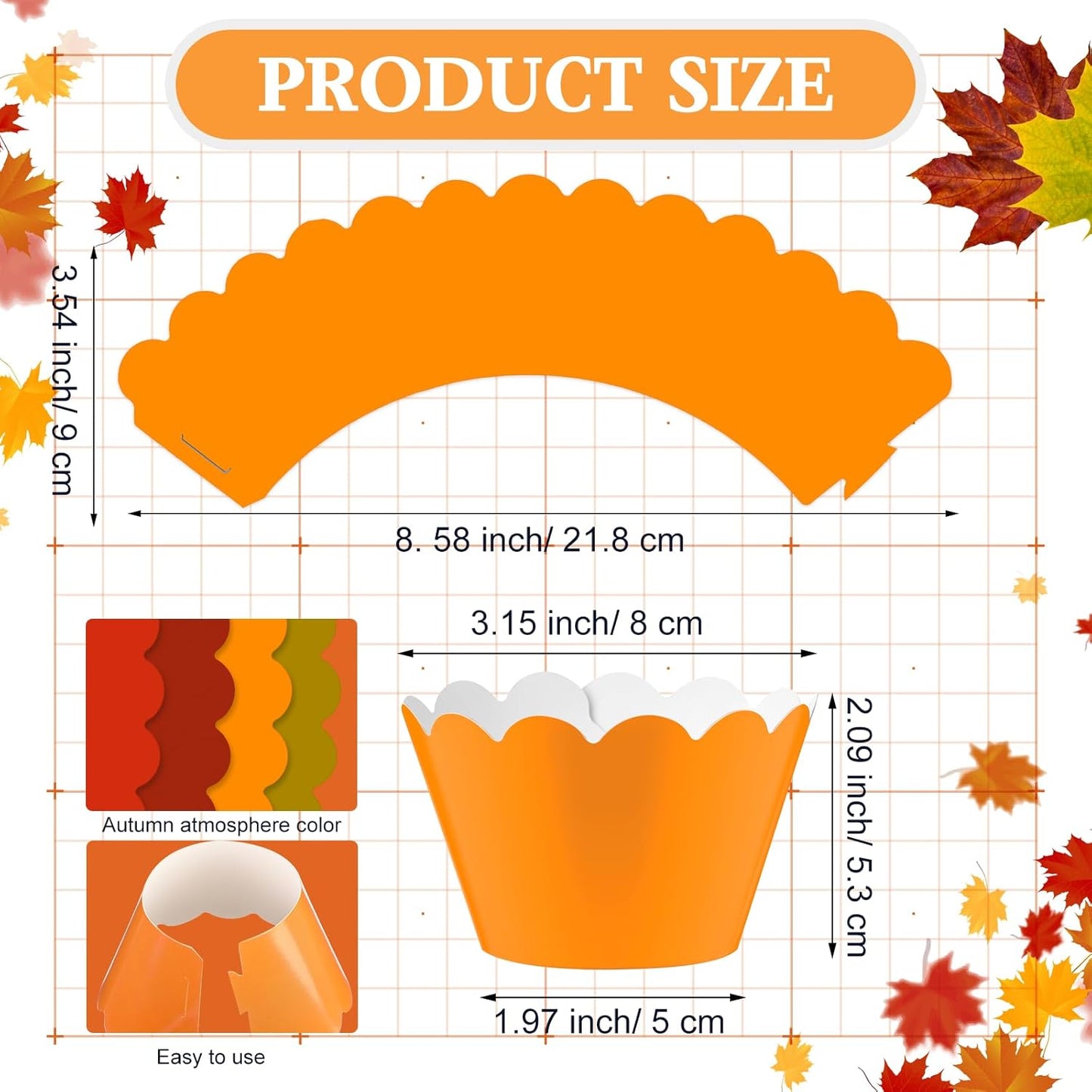 Domensi 100 Pcs Fall Cupcake Wrappers Rustic Cupcake Liners Thanksgiving Baking Cups Baking Liners for Autumn Thanksgiving Wedding Bridal Baby Shower Birthday Party Supplies Dessert Decoration