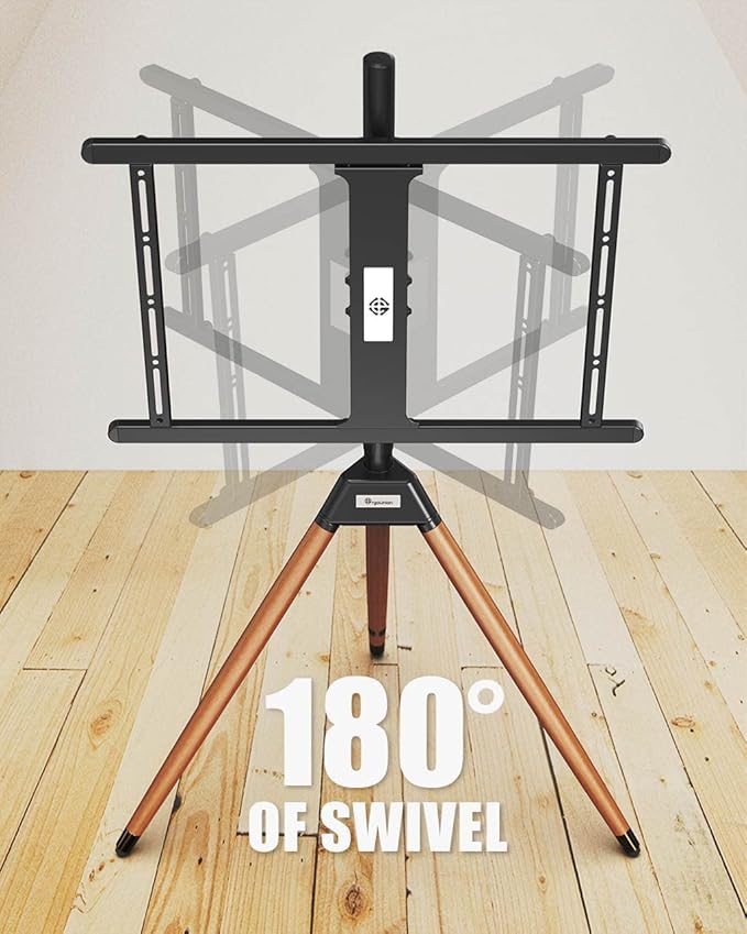 Tripod TV Stand for 32-75 Inch Screen up to 77lbs, Height Adjustable Easel TV Floor Stand with Wood Legs and Cable Ties