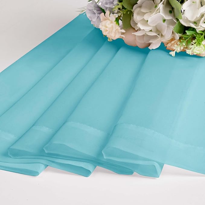 OWENIE Short Aqua Sheer Curtains 30 Inch Length 2 Panels Set, Kitchen Curtains - Image 7