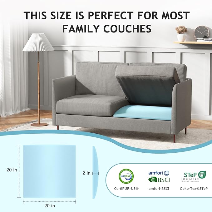 Couch Cushion Support for Sagging Seat Sofa Couch Supports for Sagging Cushions Curved 40D High Density Foam Blue Pack of 1