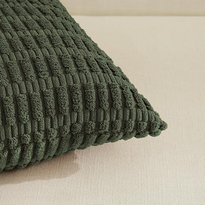 Fancy Homi 4 Packs Boho Olive Green Decorative Throw Pillow Covers 20x20 Inch - Image 4