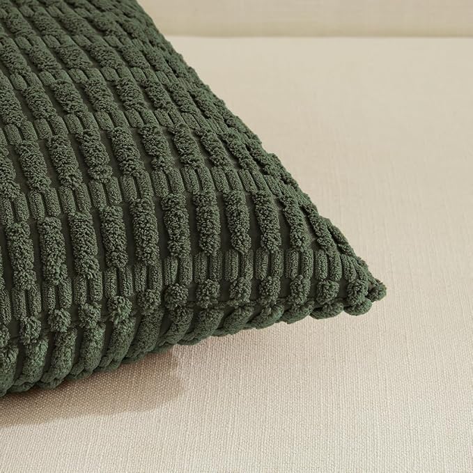Fancy Homi 4 Packs Boho Olive Green Decorative Throw Pillow Covers 26x26 Inch - Image 4