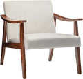 Container Furniture Direct Accent Chair with Velvet Upholstery and Solid Wood Frame, Classic Mid-Century Modern Living Room Furniture for Extra Seating, Cream White