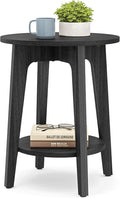 VASAGLE Side Table, Small Round End Table with Lower Shelf, Nightstand for Small Spaces, Living Room, Bedroom, Charcoal Gray ULET283T22