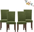 Parsons Dining Chairs Set of 4, Upholstered Nailhead Dining Room Kitchen Side Chair with Thick Cushions and Wood Legs, Green