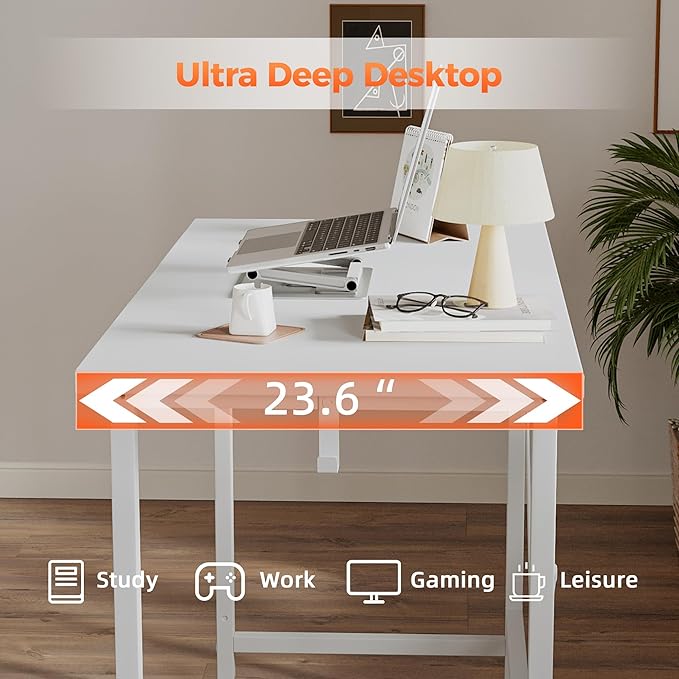 Rolling Computer Desk with Wheels, Gaming Desk for Small Spaces, Modern Simple Style Table for Home Office, Study Writing Table (Caster, White, 48 inch)