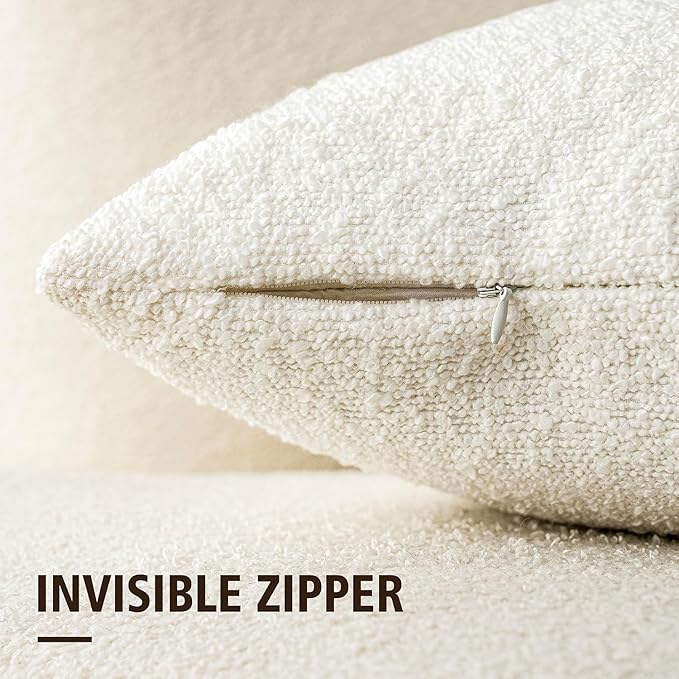 Foindtower Pack of 2, 20 x 20 Inch, Decorative Textured Boucle Throw Pillow Covers Accent Solid Pillow Cases Cozy Soft Couch Cushion Case for Chair Sofa Bedroom Living Room Home Decor, Cream White