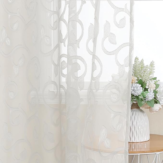 OWENIE Furman Ivory Sheer Curtains 54 Inch Length 2 Panels Set - Image 5