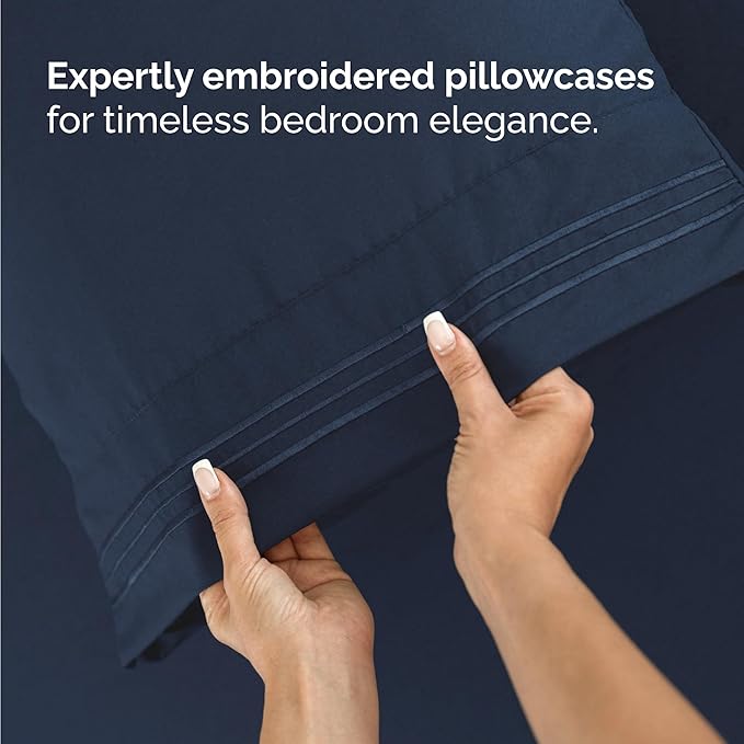 Twin Size 3 Piece Sheet Set - Comfy Breathable & Cooling Bed Sheets Set - Hotel Luxury Bedding for Women, Men, Kids, Teens, Boys & Girls - Deep Pockets, Ultra-Soft, Wrinkle Free - Oeko-Tex - Navy Blue