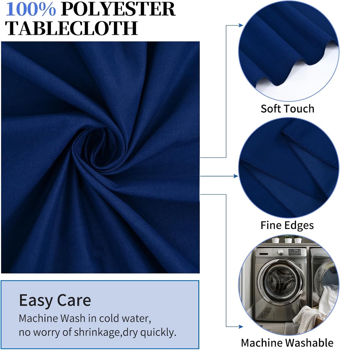 10 Pack Navy Blue 90 Inch Round Polyester Tablecloths - Wrinkle & Stain Resistant, Perfect for Weddings, Parties & Everyday Use